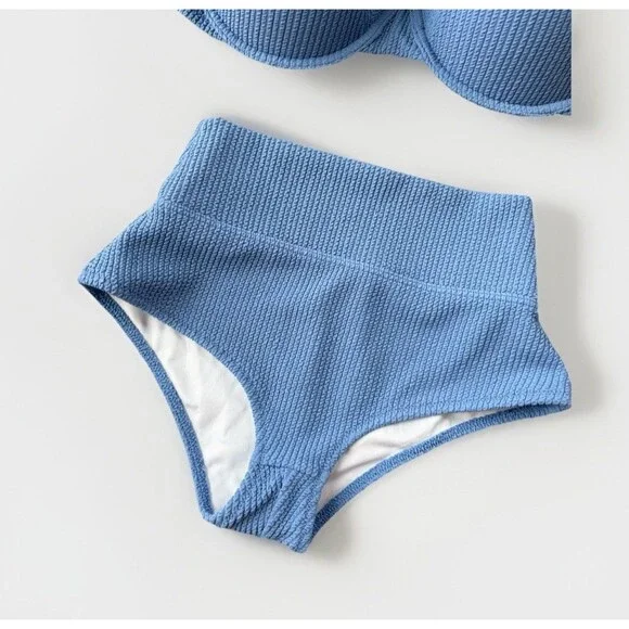 PINK Victoria’s Secret Blue Textured Bikini Size XS Swimsuit Push-up - Picture 3 of 5